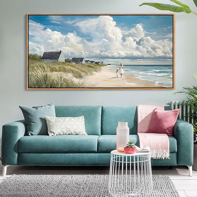 HGUAOA Coastal Canvas Wall Art - Large Landscape Wall Art for Living Room - Ocean and Beach Painting - Blue Artwork for Bedroom Decor - Above Bed Wall Pictures -Beach Theme Print Art-Ruum Studio Home