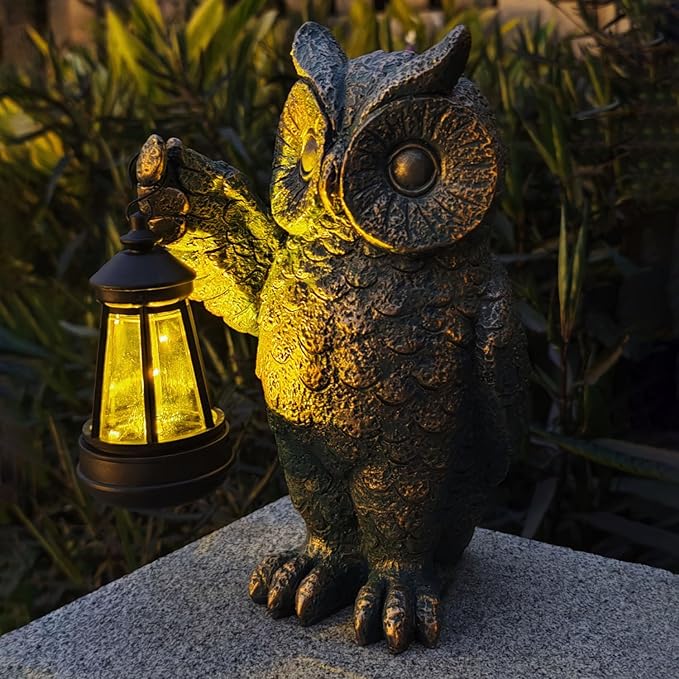 Garden Statues Outdoor, owl Figurines Decorated with Solar Lights, Unique Christmas Birthday Gifts for Moms, Grandmas, Women, Wives, Sisters-Ruum Studio Home