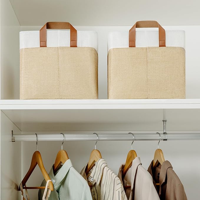 GRANNY SAYS Storage Baskets for Shelves, Closet Organizer Bins, Clothes Storage Bins with Metal Frame, Extra Large Baskets for Organizing and Storage, Collapsible, Khaki, 2-Pack-Ruum Studio Home
