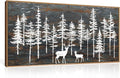 Modern White Forest Framed Canvas Wall Art Set, Minimalist Woodland Art Painting, Retro Tree Landscape Wall Decor, Wildland Deer Artwork for Living Room, Dining Room, Office - 20"x40"-Ruum Studio Home