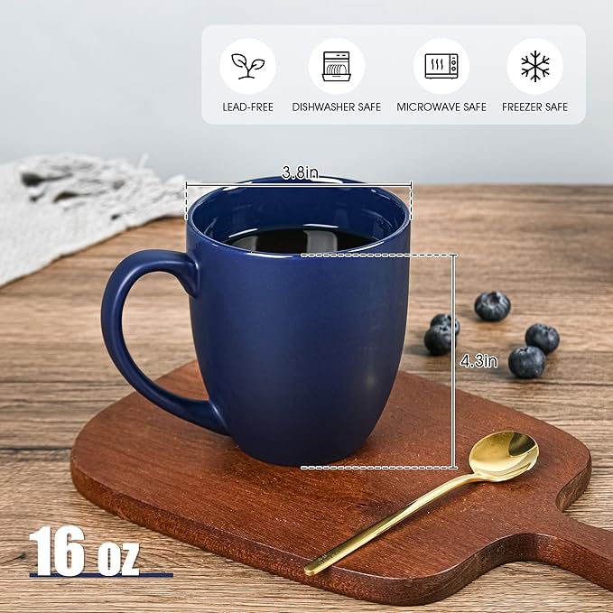 16oz Coffee Mugs Set of 6, Large Ceramic Modern Coffee Mugs With Handle For Tea,Latte,Cappuccino,Cocoa. Dishwasher.Microwave Safe (Matte Blue)-Ruum Studio Home