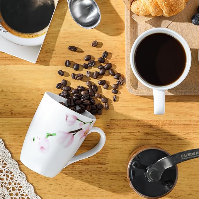 VEWEET Coffee Mugs Set of 6, 11 OZ Coffee Cups Set with Handle, Floral Mug Sets Ceramic Cup Set for Kitchen, Microwave & Dishwasher Safe, Series ANNIE-Ruum Studio Home