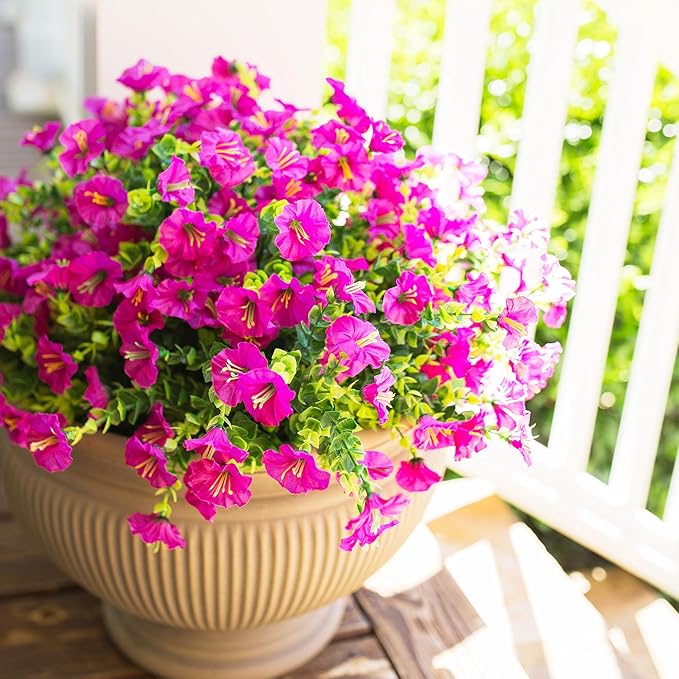 Artificial Flowers for Outdoors Fake Plants, 12 Bundles Faux Fuchsia Morning Glory UV Resistant Look Real Silk Flowers for Outside Planter Front Door Porch Patio Yard Fall Autumn Decoration-Ruum Studio Home