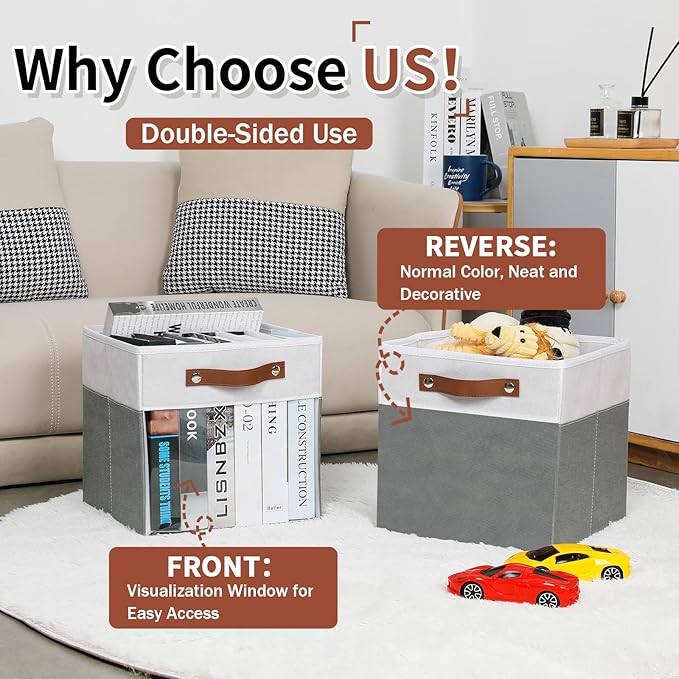 HNZIGE 11x11 Cube Storage Bins for Cube Organizer, Clear Fabric Storage Cubes for Storage Shelves, Collapsible Decorative Storage Bins for Clothes Closet Toys Cubby Storage Bin(White Gray 6 PCS-Ruum Studio Home