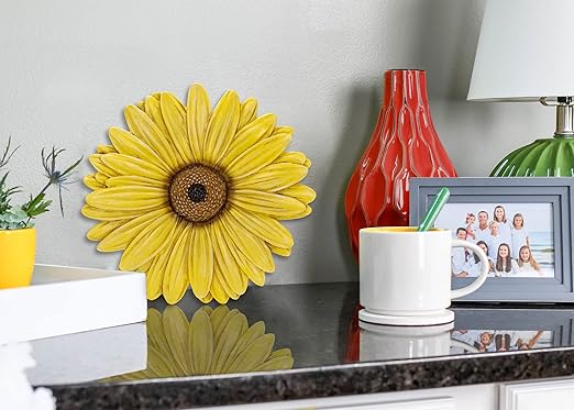 NAT & Jules Gerbera Daisy Flower Shaped Dimensional Indoor Outdoor 12 inch Cast Resin Decorative Garden Stepping Stone, Patio, Walkway Sculpture Yard Art, Yellow-Ruum Studio Home
