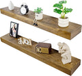 Floating Shelves 3 inch Thick for Wall Set of 2,Solid Pine Wood Wall Mount Shelf for Kitchen Living Room Bedroom Bathroom,8" D x 48" L x 3" H-Black Walnut-Ruum Studio Home