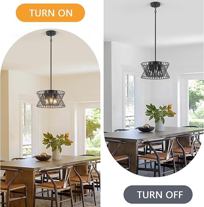 3-Lights Black Pendant Light Vintage Geometric Chandelier Light Fixture Adjustable Metal Lighting Fixtures for Kitchen Room Dining Room Foyer-Ruum Studio Home