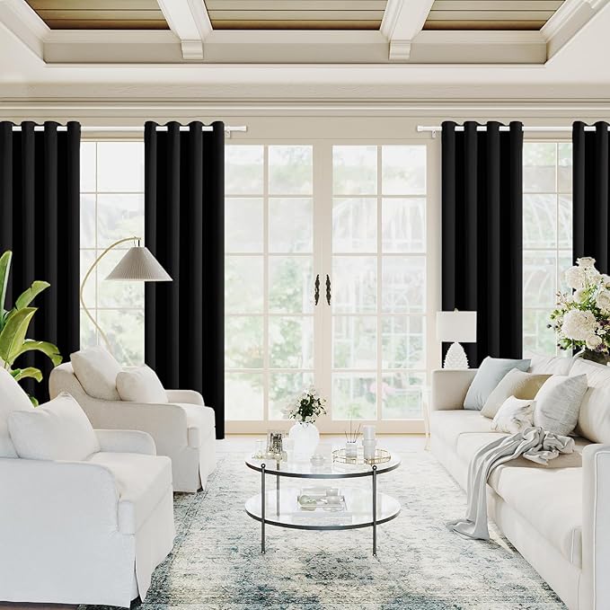 H.VERSAILTEX Black Blackout Curtain Blinds Kitchen Curtains Energy Smart Decoration Thermal Insulated Blackout Curtains for Bedroom/Small Window,2 Panels,Grommet,52 by 63 Inch-Ruum Studio Home