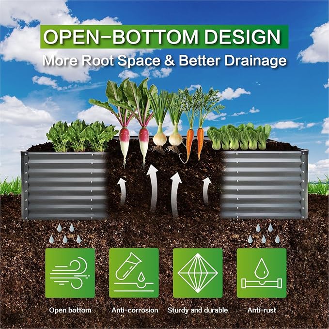 GARDMAX 8x4x2FT Galvanized Raised Garden Bed Kit, Metal Planter Boxes Outdoor with Easy Assembly, Large Garden Bed for Vegetables, Fruits, Flower, Herbs Rectangle Silver-Ruum Studio Home