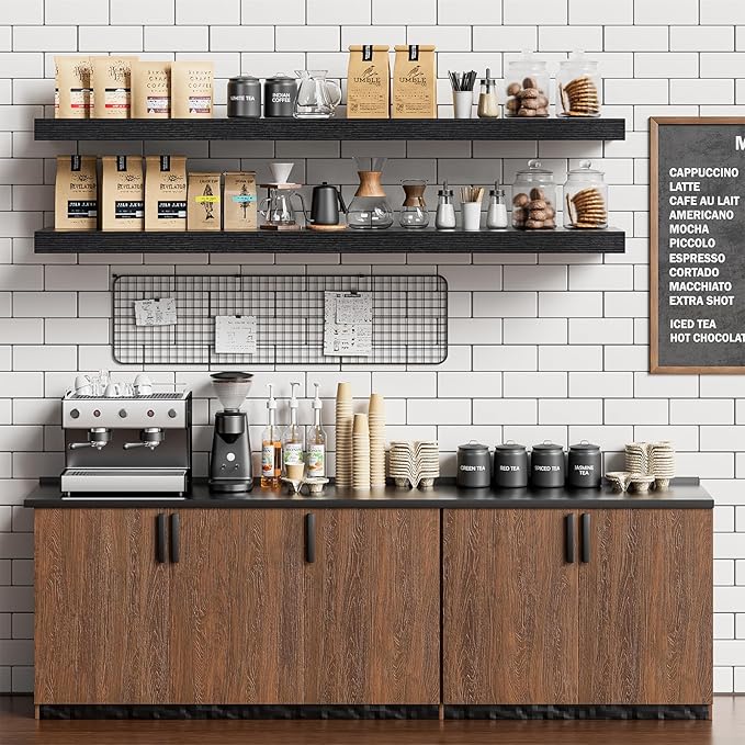 Heimlove Floating Shelves for Wall 48 Inches Long,9.3" Deep Black Floating Shelf Set of 2,Wall Mounted Wood Shelves for Bathroom Bedroom Living Room Kitchen Office,Shelf for Books Storage Room Decor-Ruum Studio Home