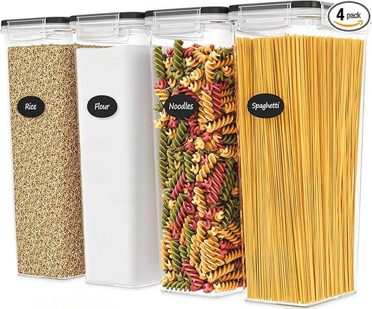 Airtight Food Storage Containers with Lids Set of 4-95 fl. oz Pasta storage Containers, BPA Free Plastic Spaghetti container - Air Tight Canisters for Kitchen Pantry Organization-Ruum Studio Home