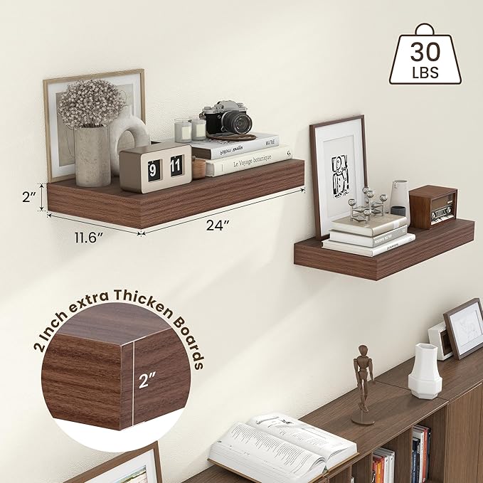 Floating Shelves for Wall - 24 Inch Wide x 12 Inch Deep Floating Shelves Set of 2-24W x 12D Wide Wall Shelf for Living Room Laundry Room Bedroom Kitchen Home Office-Ruum Studio Home