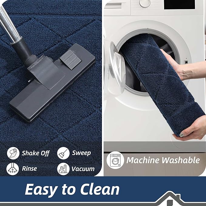 BEQHAUSE Dirt Trapper Door Mat 24" x 60", Doormat Non-Slip Entryway Rugs Washable, Dog Door Mat Stain Resistant and Absorbent Welcome Floor Mat for Front Back Door, Muddy Wet Shoes & Paws, Navy Blue-Ruum Studio Home