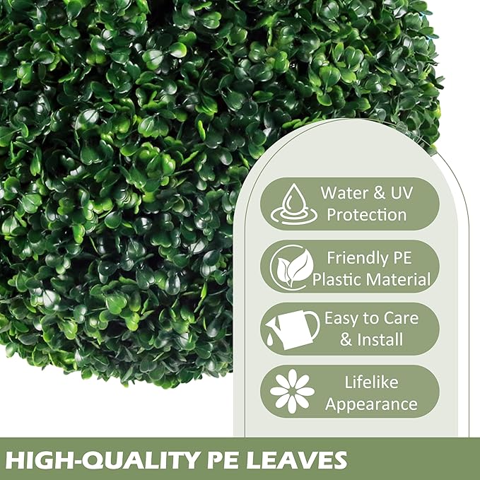 Ogrmar 2 PCS 17.7 inch 2 Layers Artificial Plant Topiary Ball Faux Boxwood Decorative Balls for Backyard, Balcony,Garden, Wedding and Home Décor (17.7 Inch)-Ruum Studio Home
