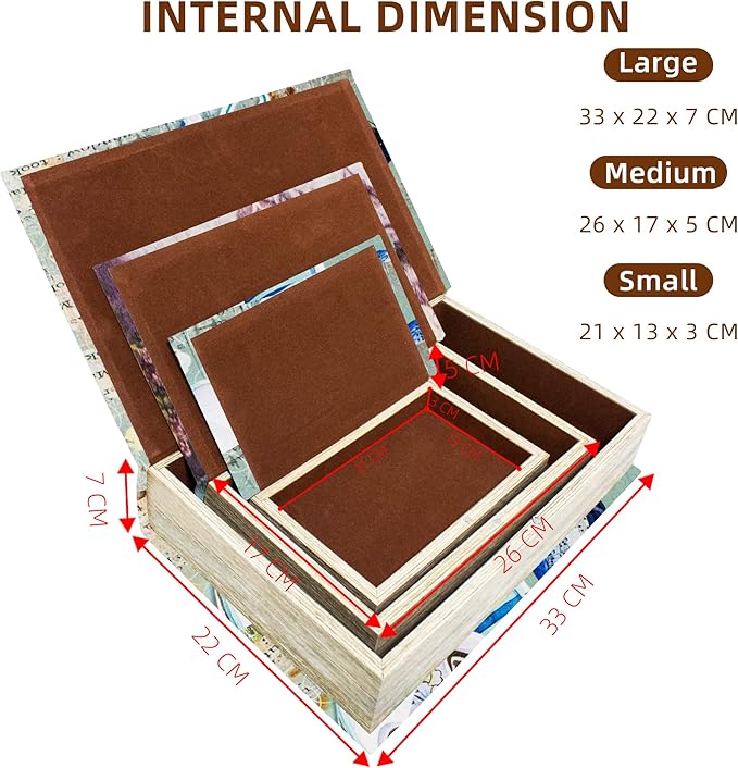 Decorative Book Box Set of 3, Trinket Keepsake Greeting Card Storage Box, Flower Bird Pattern Vintage Coffee Table Decoration, Graduation Gift Idea-Ruum Studio Home