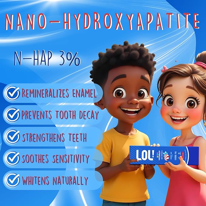 LOL Kid Toothpaste Fluoride Free, Nano Hydroxyapatite Toothpaste Kids, Probiotics & Xylitol Tooth Paste Kids | Remineralizing | Natural | Plant-Based Foam | Pasta De Dientes para Niños (Peppermint)-Ruum Studio Home