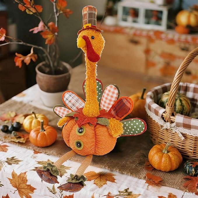 winemana Thanksgiving Decoration 31.5" x 18.5" Plush Turkey with Stretchable Head, Handmade Stuffed Sitting Turkeys Fall Decorations for Indoor Home Tabletop Party Autumn Decor (Cock)-Ruum Studio Home