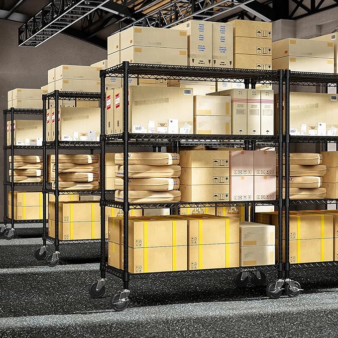 Industrial Metal 4 Tier Shelving for Garage, Pantry, Warehouse, Basement Utility Room, Storage Rack Metal Shelving Unit, Shelf Organizer, Black 23.6" D x 53.2" W x 73.6" H-Ruum Studio Home