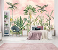 Watercolor Pink Tropical Botanical Leaf Wallpaper Mural for Nursery Girls Bedroom (Not Peel and Stick)-Ruum Studio Home