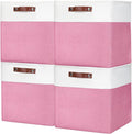13x13 Cube Storage Bins, Collapsible Fabric Storage Box, 4 Pack Closet Baskets with Handles for Organizing, Shelf, Toys, Clothes, Home, Office, Nursery (Pink&White)-Ruum Studio Home