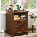 18" Farmhouse Night Stand with Charging Station, 2 Drawers End Table Dresser for Bedroom, Brown Wooden Nightstand, Bed Side Table with Open Shelf, Bedside Cabinet for Living Room, Closet-Ruum Studio Home