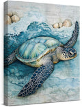 Coastal Sea Turtle Canvas Wall Art Turtle Nautical Ocean Theme Print Poster Framed Picture Painting for Home Beach House Bedroom Wall Decor 11x15 Inch-Ruum Studio Home