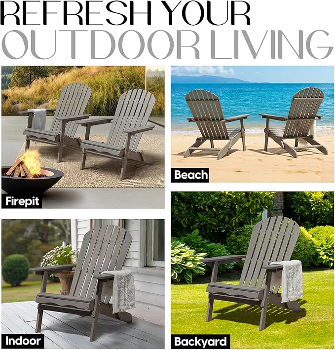 Idzo Outdoor Adirondack Chair Set of 2, Pre-Assembled Backrest, Patio Furniture Set, Outdoor Furniture for Garden, Porch, Deck, Firepit-Ruum Studio Home