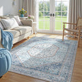 DCX Machine Washable Blue and Beige Area Rugs 5x7, Non Slip Stain Resistant Vintage Floral Rug for Living Room Bedroom Nursery, Soft Low Pile Large Carpet-Ruum Studio Home