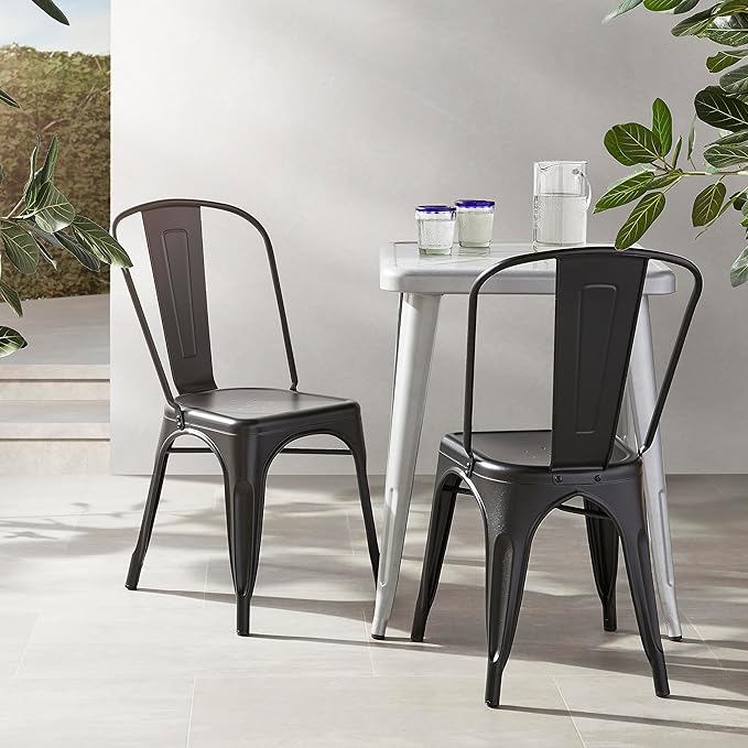 Amazon Basics Metal Dining Chairs, Matte Black, 1 Count (Pack of 4)-Ruum Studio Home