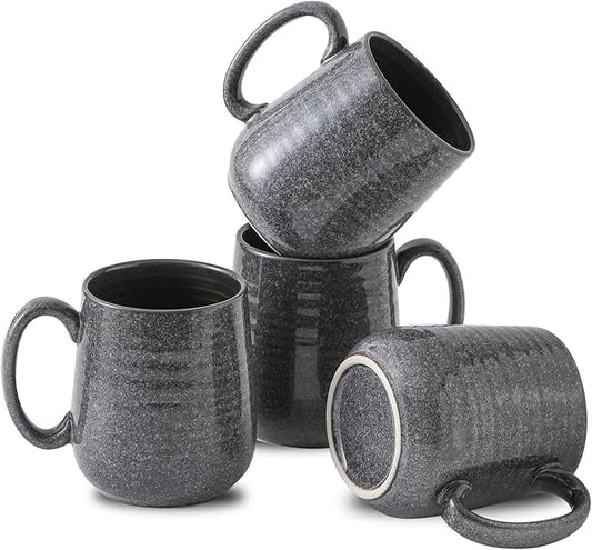 Hasense Dark Grey Coffee Mugs Set of 4, 12oz Ceramic Coffee Cups, Latte Mug with Large Handle for Coffee, Tea, Milk and Hot Cocoa,Easy Hold & Clean, Dishwasher & Microwave Safe-Ruum Studio Home