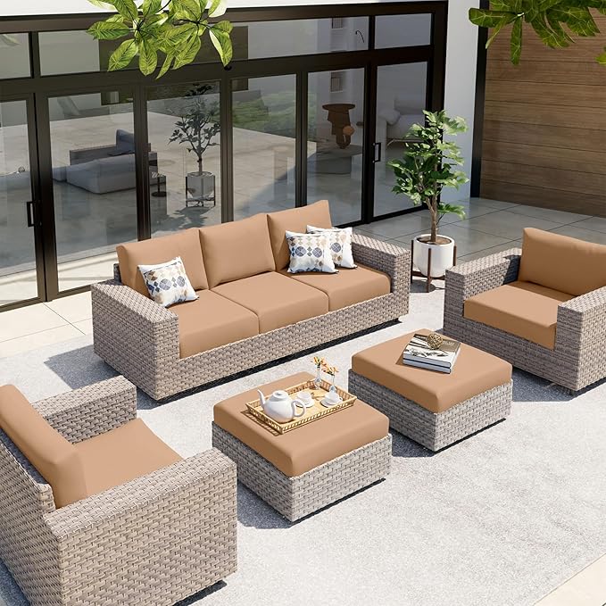 hyha Waterproof Couch Cushion Covers, Stretch Sofa Couch Seat Slipcover for Dog Washable, Non-Slip Waterproof Outdoor Cushion Covers for Patio Furniture Replacement (3 Pieces, Camel)-Ruum Studio Home