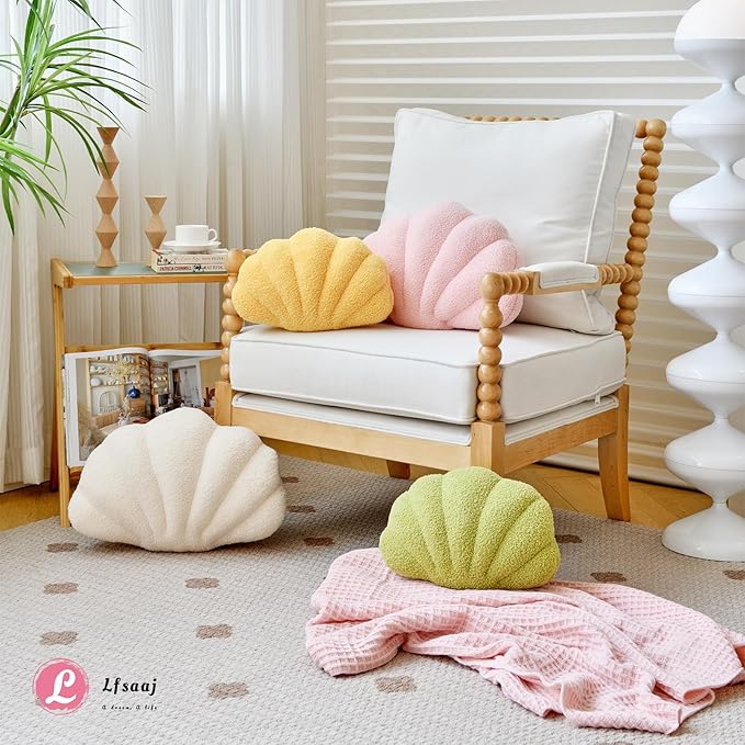 Seashell Throw Pillows, Shell Shaped Throw Pillows, Soft Home Decorative Pillow Plush Cushion for Bed Couch Living Sofa Room Decor Accent Throw Pillow (13x10 Inch, Pink Purple)-Ruum Studio Home