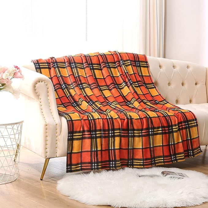 MERRYLIFE Throw Blanket for Couch Orange Plaid Chair Throw Blanket| Soft Decorative Ultra-Plush Colorful| Throw Size Travel Blanket Plush|(50" 60", Harvest Plaid)-Ruum Studio Home