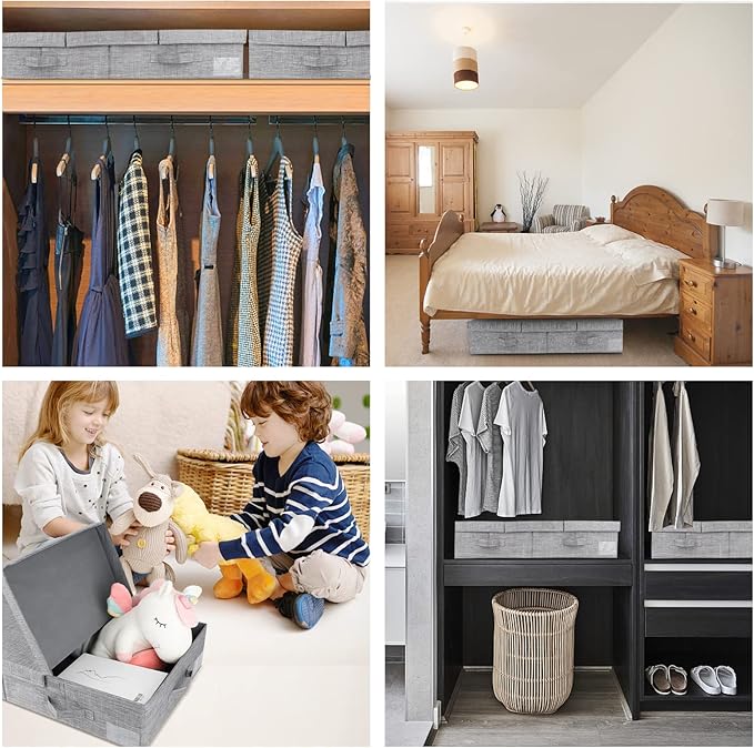 DAYARD Underbed Storage Container Bins with Lids, Under Bed Storage Organizer with Sturdy Handles Sidewalls Bottom, Foldable Clothes Bag (Set of 2) Large, Grey-Ruum Studio Home