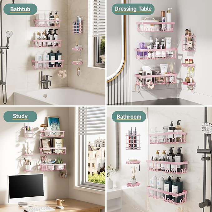 Veken Rustproof & Waterproof Shower Caddy 6-Pack, No Drilling Adhesive Shelves Rack with Soap Holder, Large Capacity Bathroom Organizers and Storage, Wall-Mounted Kitchen & Home Decor-Ruum Studio Home