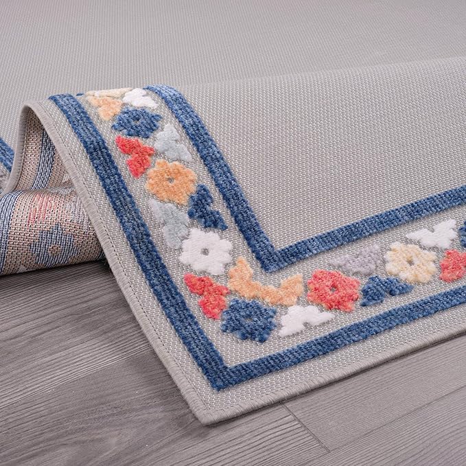 Beverly Rug Outdoor Rug 4x6 Modern Bordered Area Rugs for Indoor and Outdoor Patio Easy to Clean Non Shedding Living Room Porch Garden Washable Outside Carpet (4 x 6 Gray)-Ruum Studio Home