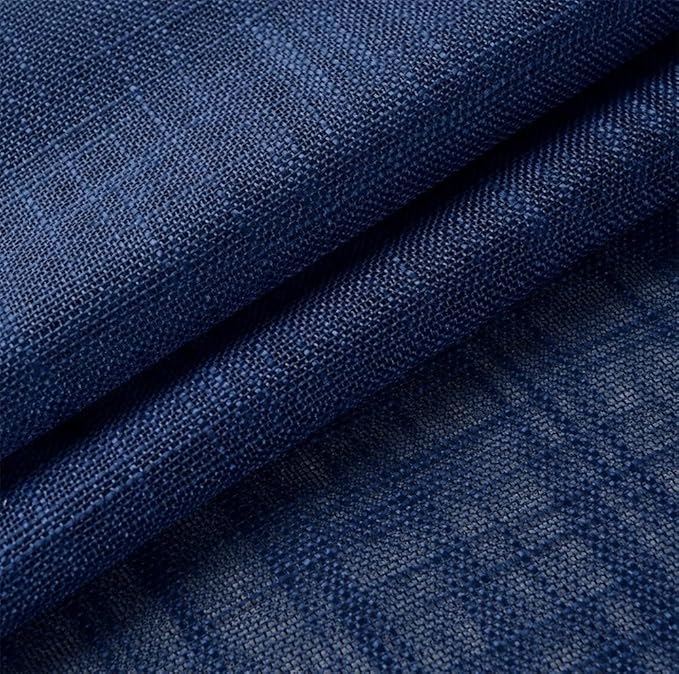 MIUCO Semi Sheer Curtains Poly Linen Textured Solid Grommet Curtains 84 Inches Long for French Doors 2 Panels (2 x 37 Wide x 84" Long) Navy Blue-Ruum Studio Home