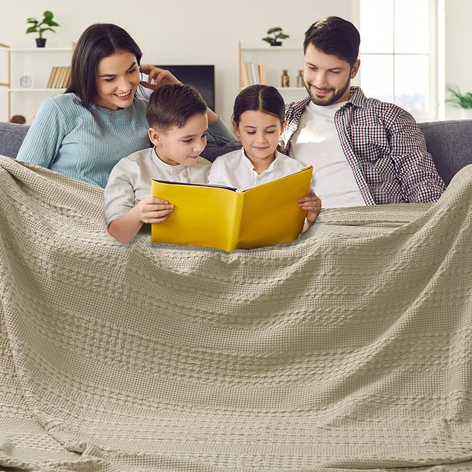 PHF 100% Cotton Waffle Blanket Oversized King 120"x120", Lightweight Breathable Extra Large 10'x10' Summer Blankets for Bed, Giant Big Luxury Aesthetic Woven Bedding for Home Decor, Khaki-Ruum Studio Home