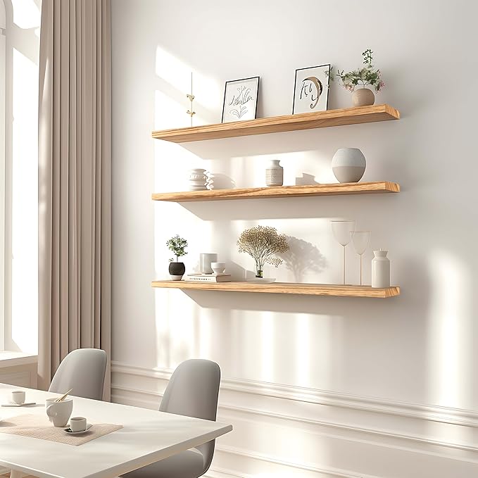 36 Inch Floating Shelves for Wall Rustic Light Wood Wall Shelves for Bedroom Set of 4-Ruum Studio Home