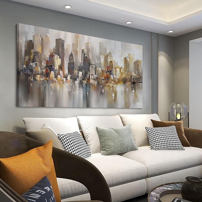 New York City Wall Art - Modern Abstract Wall Art for Living Room, Office & Bedroom Cityscape & Paintings for Bedroom brooklyn bridge Wall Art Pictures Wall Decor Chicago Artwork for Walls 29×58IN-Ruum Studio Home