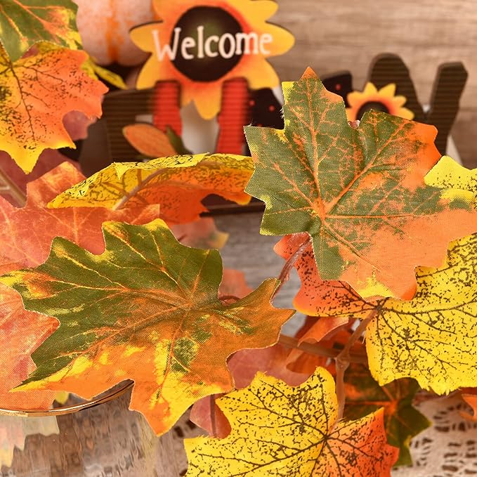 DearHouse 2 Pack Fall Garland Maple Leaf, 5.9Ft/Piece Hanging Vine Garland Artificial Autumn Foliage Garland Thanksgiving Decor for Home Wedding Fireplace Party Christmas (Light Green)-Ruum Studio Home
