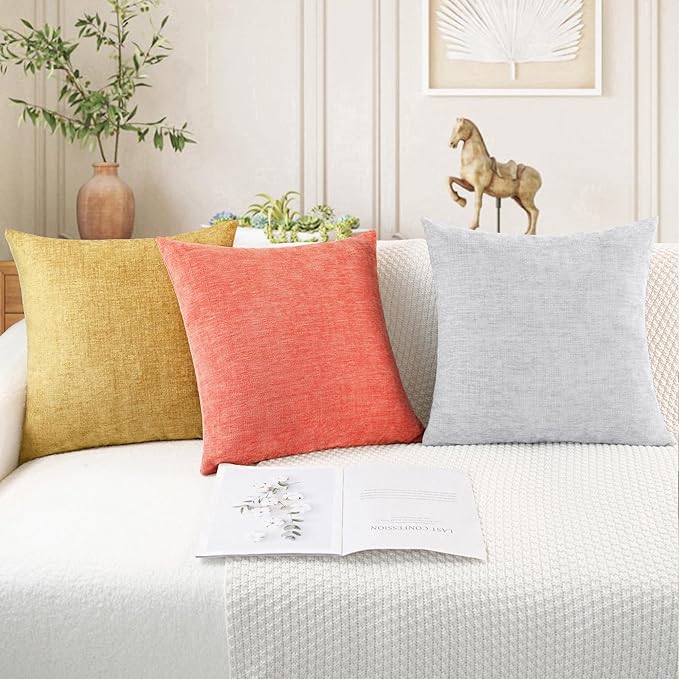 CaliTime Throw Pillow Covers Decorative 18 X 18 Inches Pack of 2 Cozy Chenille Cushion Cases for Couch Sofa Bed Living Room Home Living Coral-Ruum Studio Home