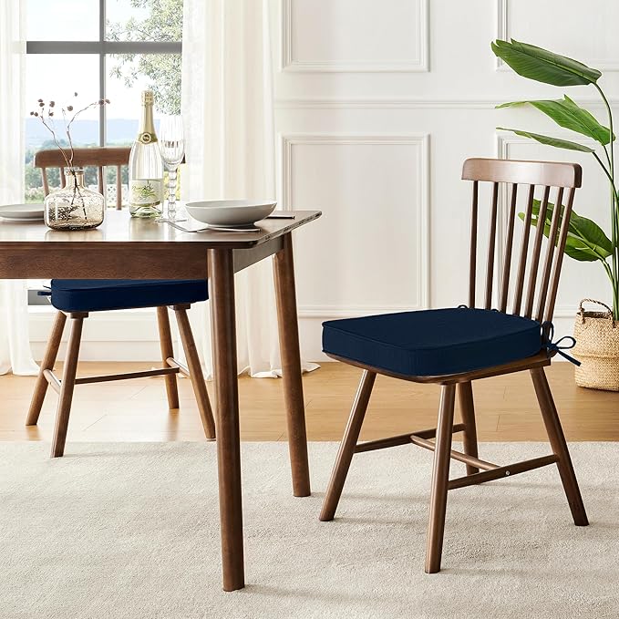 downluxe Chair Cushions for Dining Chairs, Waterproof Kitchen Chair Pads, Non-Slip Dining Seat Cushion with Ties, 17" x 16" x 2.5", Navy, 6 Pack-Ruum Studio Home