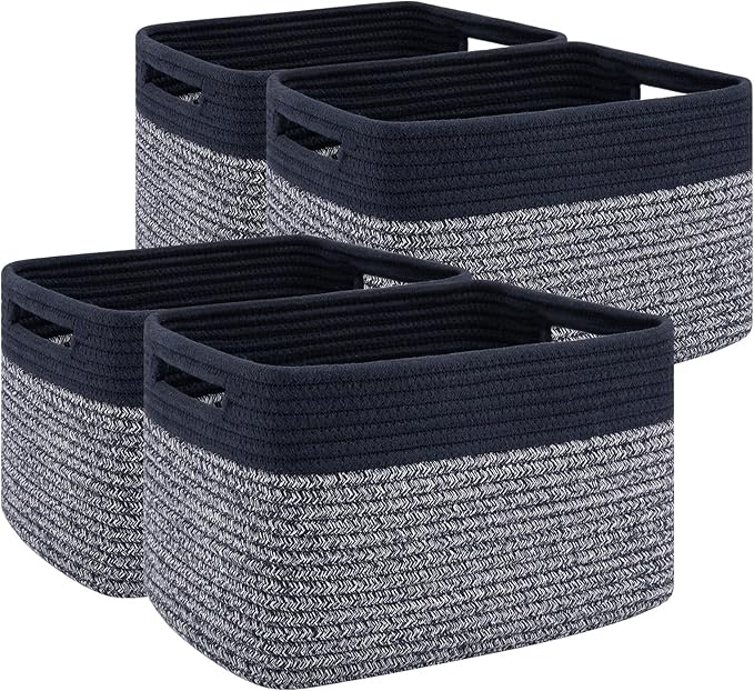 4 Pack Storage Baskets for Organizing, Woven Baskets for Shelves - Perfect for Toys, Books, Towels, and Clothes, Durable Gift Basket Bins Toy Storage, 13''L x9''W x7.8''H, Blue and Grey-Ruum Studio Home