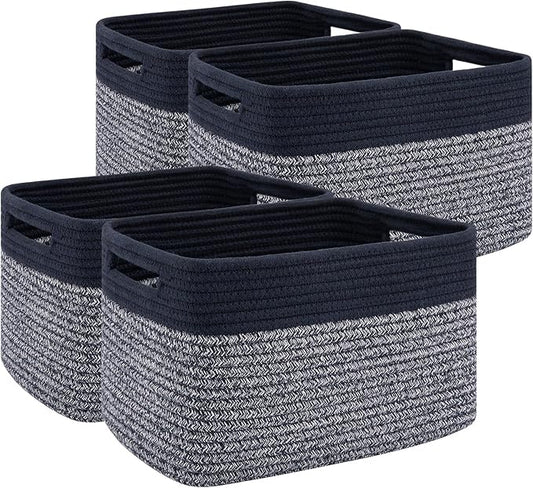 4 Pack Storage Baskets for Organizing, Woven Baskets for Shelves - Perfect for Toys, Books, Towels, and Clothes, Durable Gift Basket Bins Toy Storage, 13''L x9''W x7.8''H, Blue and Grey-Ruum Studio Home