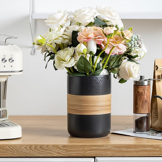 Large Storage Containers with Lids, Ceramic Coffee Container Kitchen Food Storage Jars for Spice Sugar Tea Bag, Stackable Decorative Jars for Counter, Black & 61oz-Ruum Studio Home