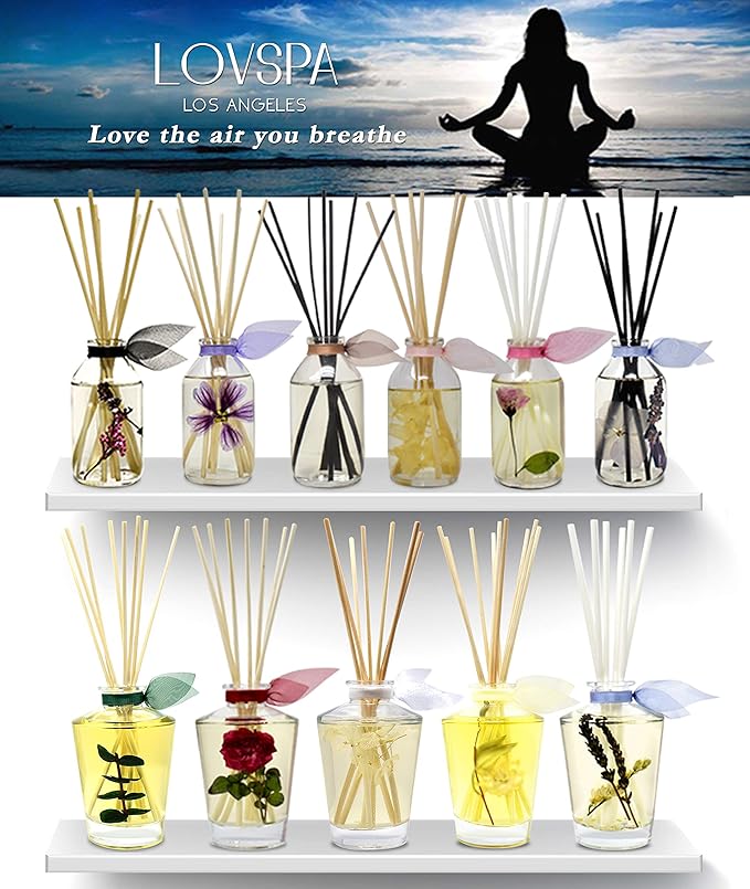 LOVSPA Reed Diffuser Set, Sunshine & Lemons Scented Oil Diffuser with Sticks, Home Fragrance Accessories for Bathroom Shelf Decor, Aroma Diffusers for Home or Office Desk, USA Made-Ruum Studio Home