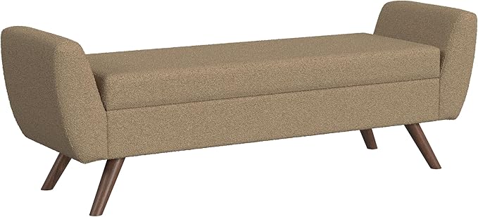 HomePop Modern Storage Bench with Wood Legs Home Décor|Bench with Storage for Living Room & Bedroom - Brown Boucle-Ruum Studio Home