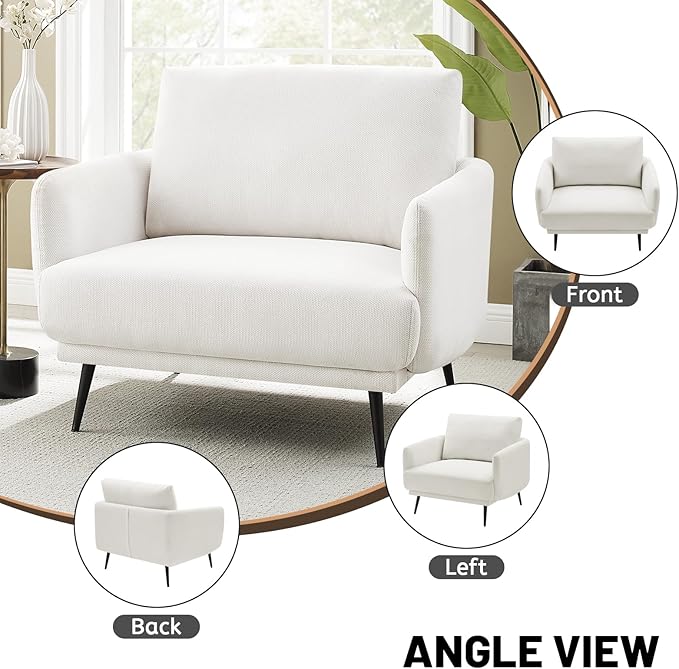 Oversized Accent Chair for Living Room Chairs Reading Arm Chair Comfy Modern Single Sofa Side Chairs with Metal Legs & Soft Cushion for Bedroom, Balcony,Waiting Room (Polyester, Pearl White)-Ruum Studio Home