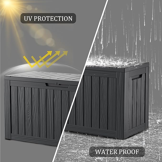 80 Gallon Lockable Resin Deck Box, Waterproof & UV-Resistant Outdoor Storage Box for Outdoor Cushion Storage, Garden Tools & Pool Accessories Storage, Black-Ruum Studio Home